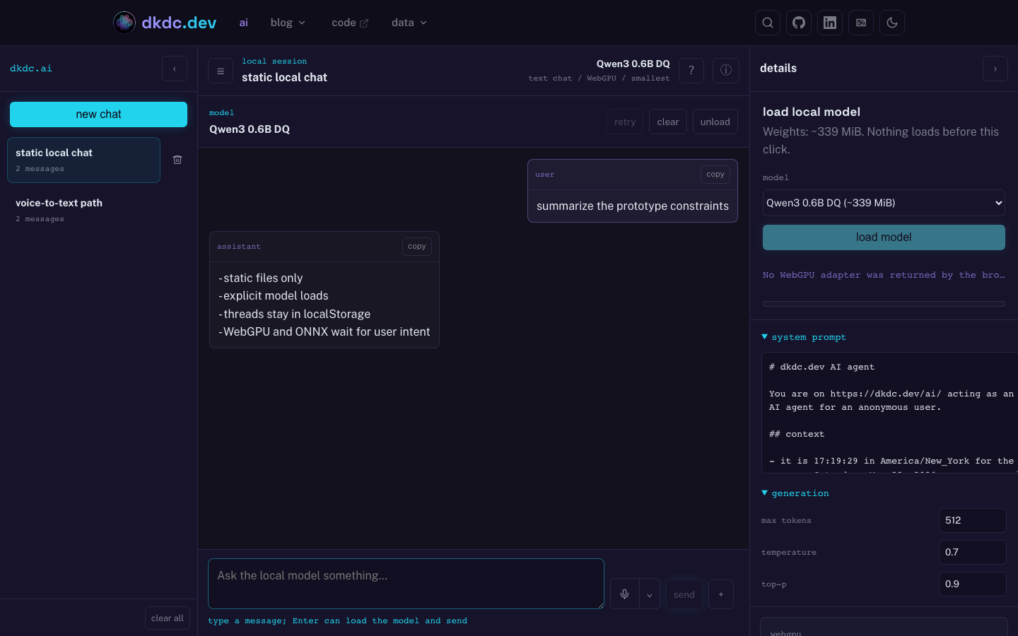 /ai app screenshot selected when the current site theme is code-y